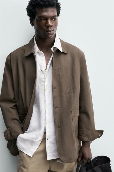 RELAXED FIT COTTON OVERSHIRT - Brown by Zara - Image 6