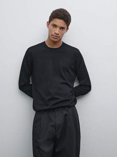 Zara Long sleeve cotton knit sweater - Black
