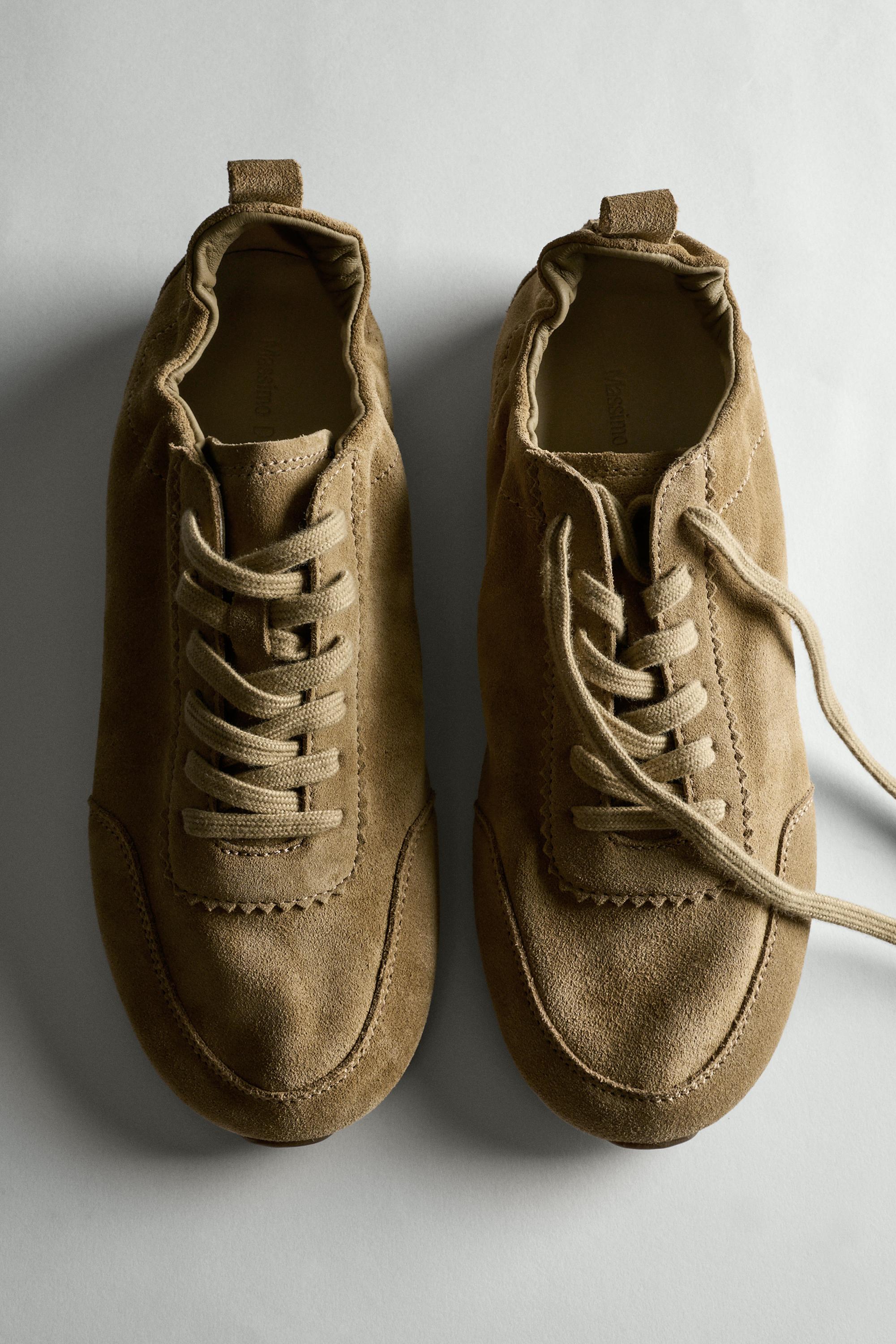 Soft leather trainers — Camel Brown