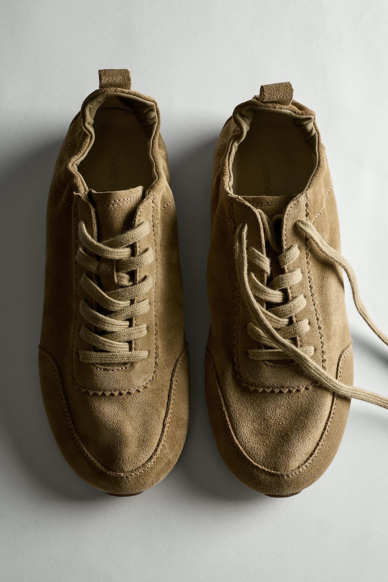 Soft leather trainers — Camel Brown