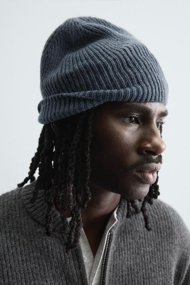 RIBBED WOOL BEANIE - Blue / Grey by Zara - Image 0