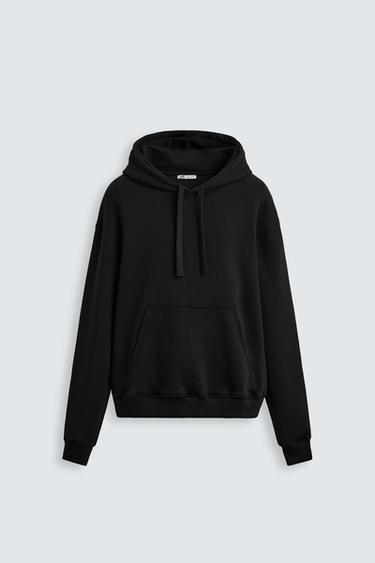 Zara BASIC HOODIE SWEATSHIRT - Black