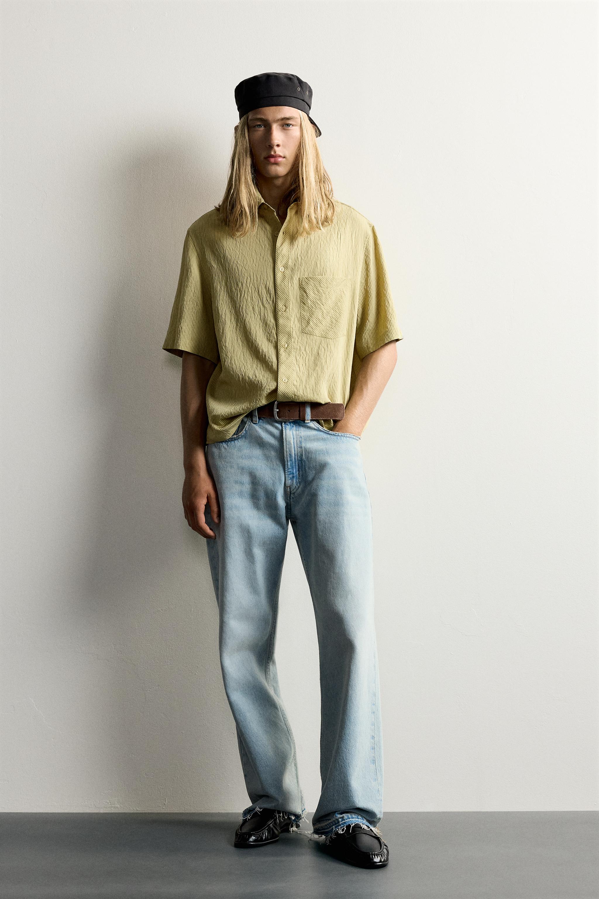 Мужские рубашки Zara STRIPED JACQUARD BOXY FIT SHIRT