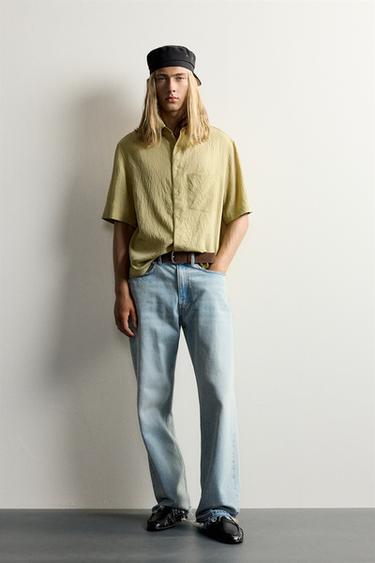 Zara STRIPED JACQUARD BOXY FIT SHIRT - Yellow