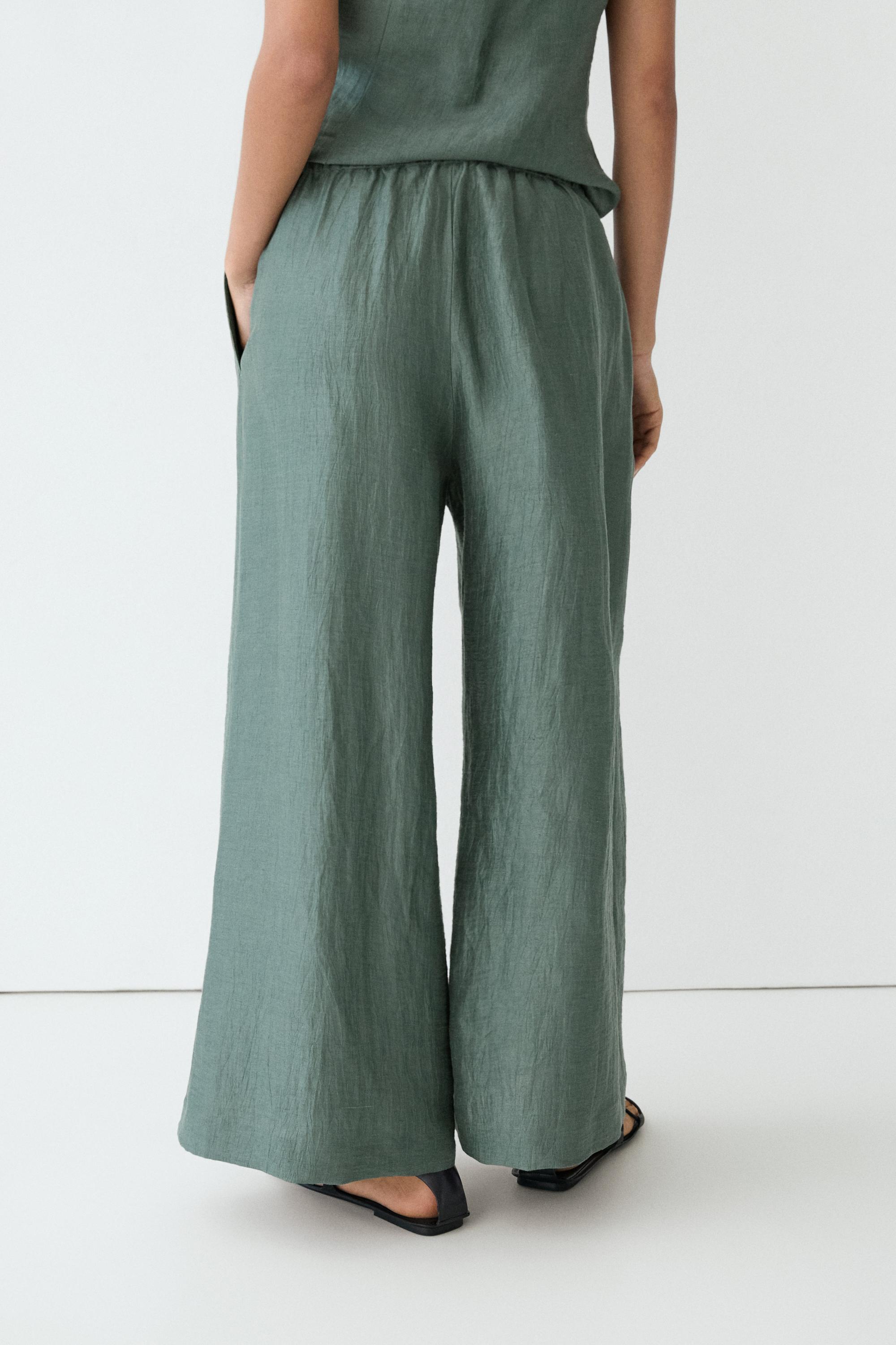 Flowing wide-leg linen blend trousers