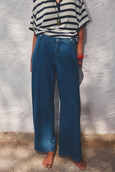 JEANS Z1975 WIDE LEG TIRO MEDIO PLIEGUES - Azul medio de Zara
