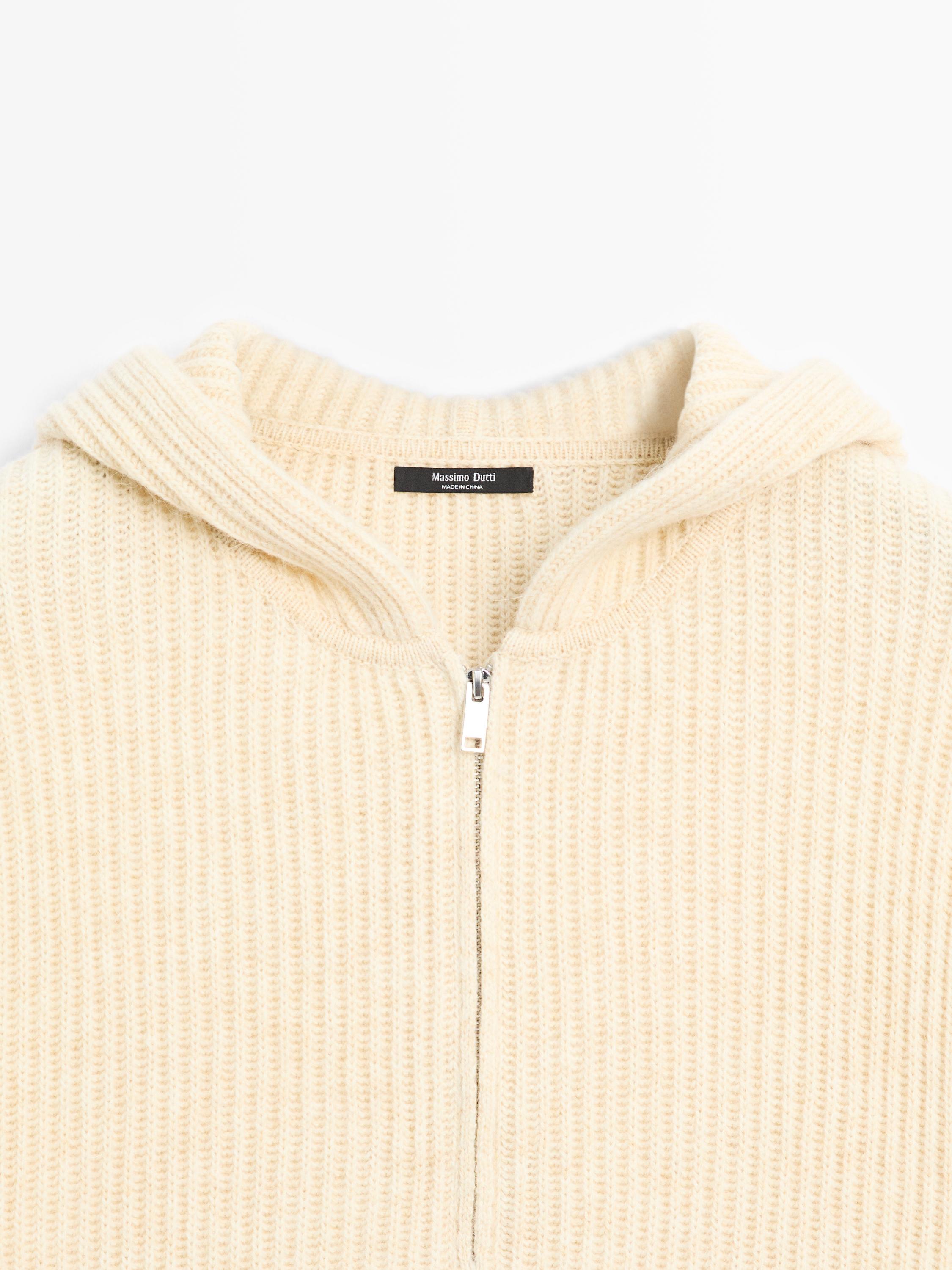 Wool blend sweater with hood detail