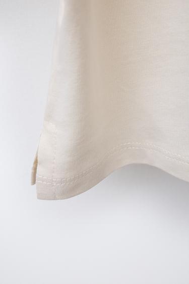 T-SHIRT WITH EMBROIDERED SLOGAN - Light beige by Zara - Image 3