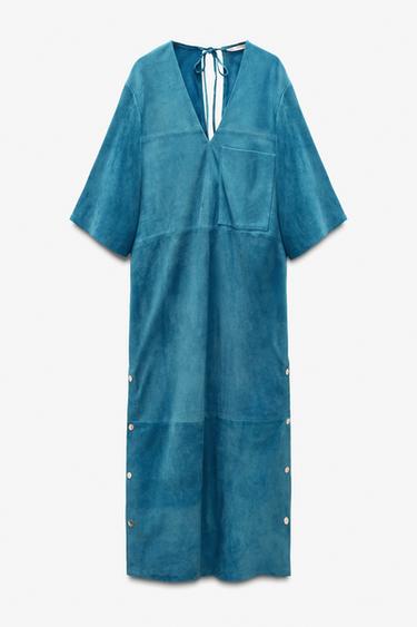 VESTIDO KAFTAN COURO SUEDE LIMITED EDITION - Azul-esverdeado da Zara