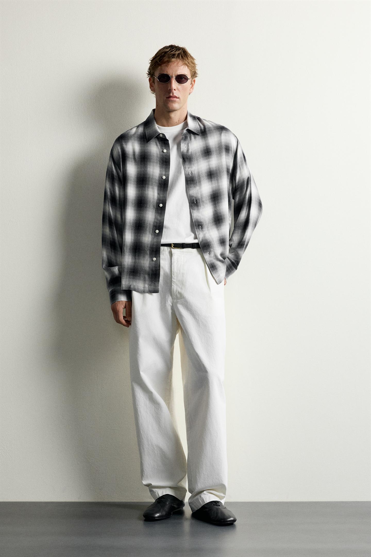 Мужская рубашка Zara Plaid Fluid, цвет: Чёрный — фото 1