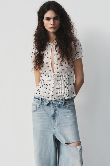 JEANS CINTURA DOBLADA TRF 미드라이즈 - Zara 라이트 블루