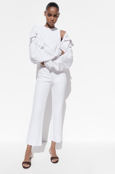 JEANS TRF CROPPED FLARE CINTURA ALTA - Branco-marfim da Zara
