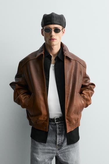 VINTAGE-EFFECT LIMITED EDITION LEATHER JACKET - Brandy by Zara
