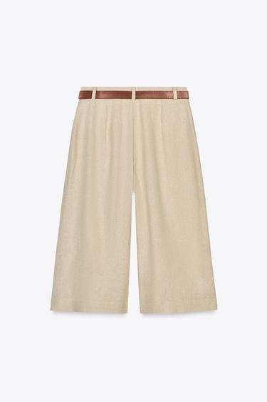 BELTED LINEN BLEND LONG BERMUDA SHORTS - Light beige by Zara - Image 5