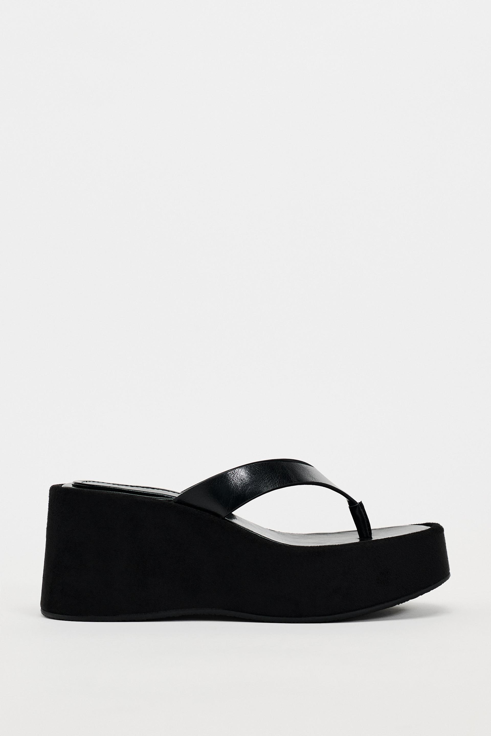 SANDALIA CUÑA FLATFORM Negro ZARA Chile