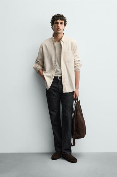 CHEMISE FLANELLE À POCHE - Beige de Zara - Image 0