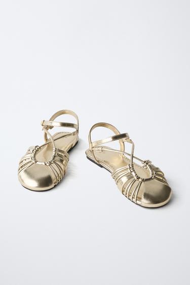 METALLIC STRAPPY CAGE SANDALS - Gold by Zara - Image 2