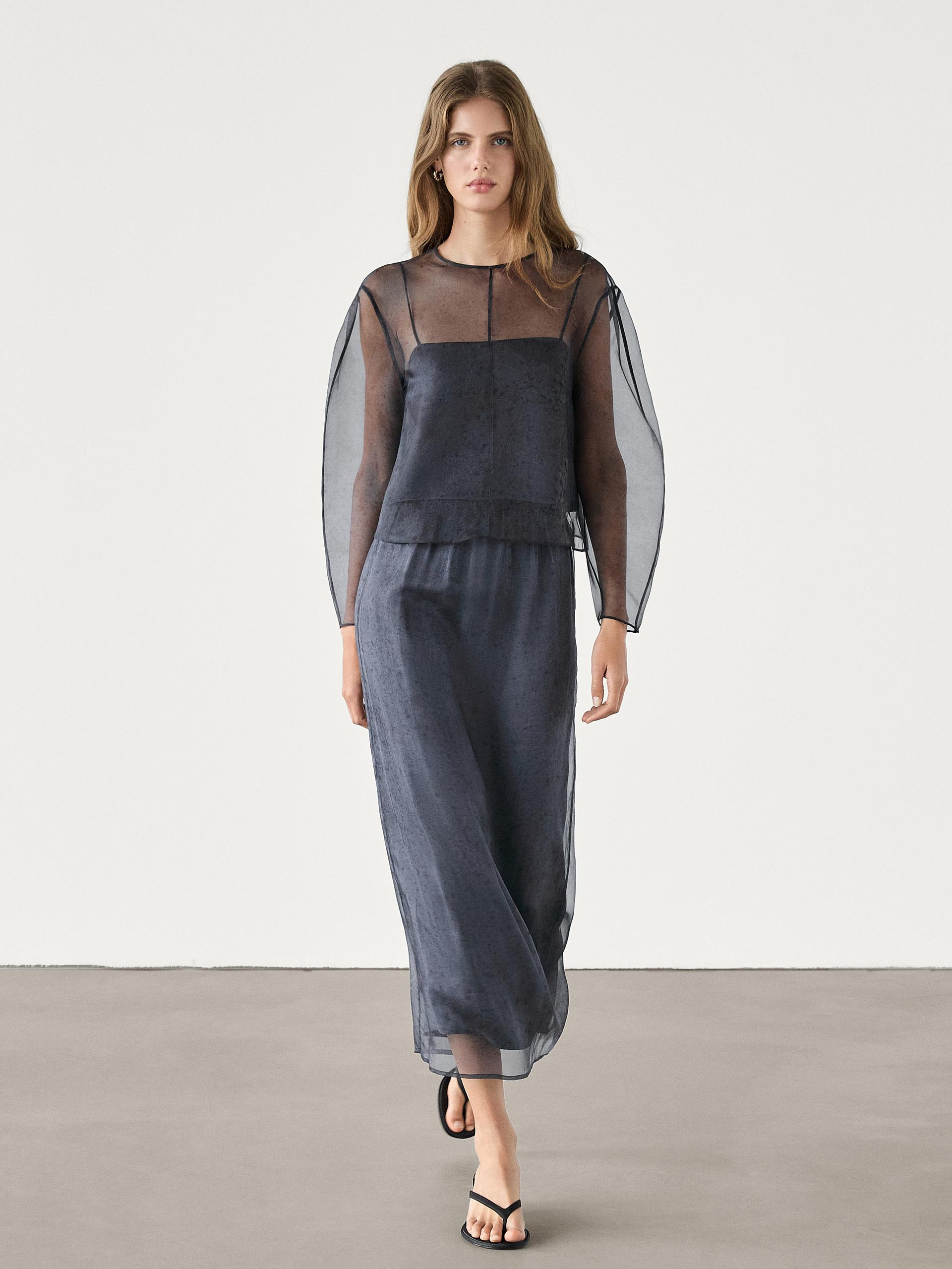 100% mulberry silk organza blouse - Blue | ZARA Canada