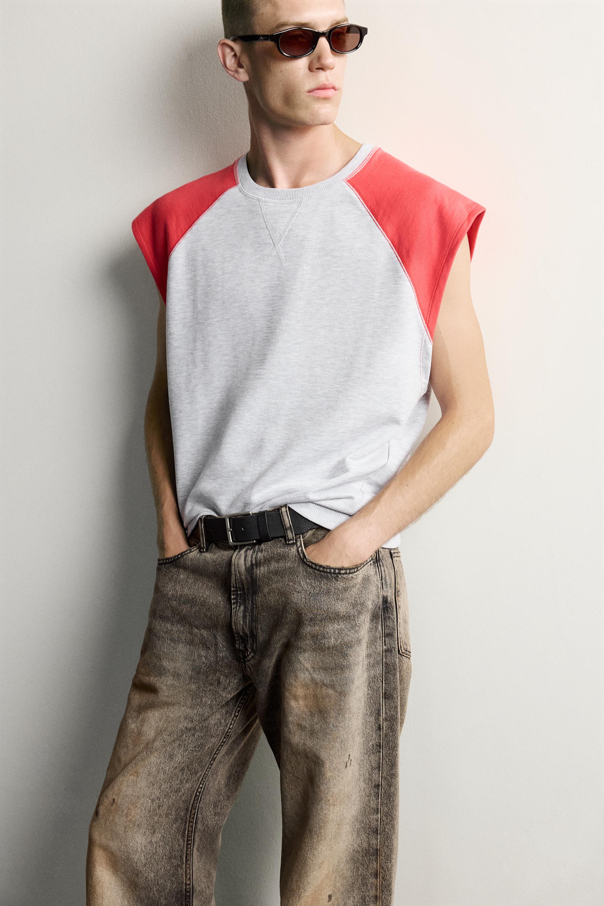 COLOUR BLOCK TANK SWEATSHIRT — Grey marl