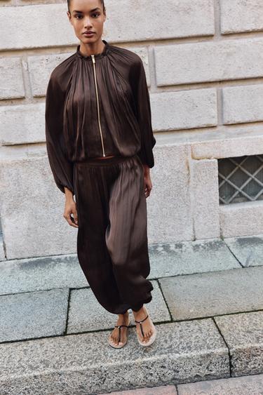 SATIN SAROUEL TROUSERS - Brown by Zara - Image 0