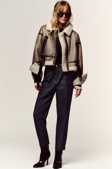Zara HIGH-WAISTED BELTED PANTS - Indigo