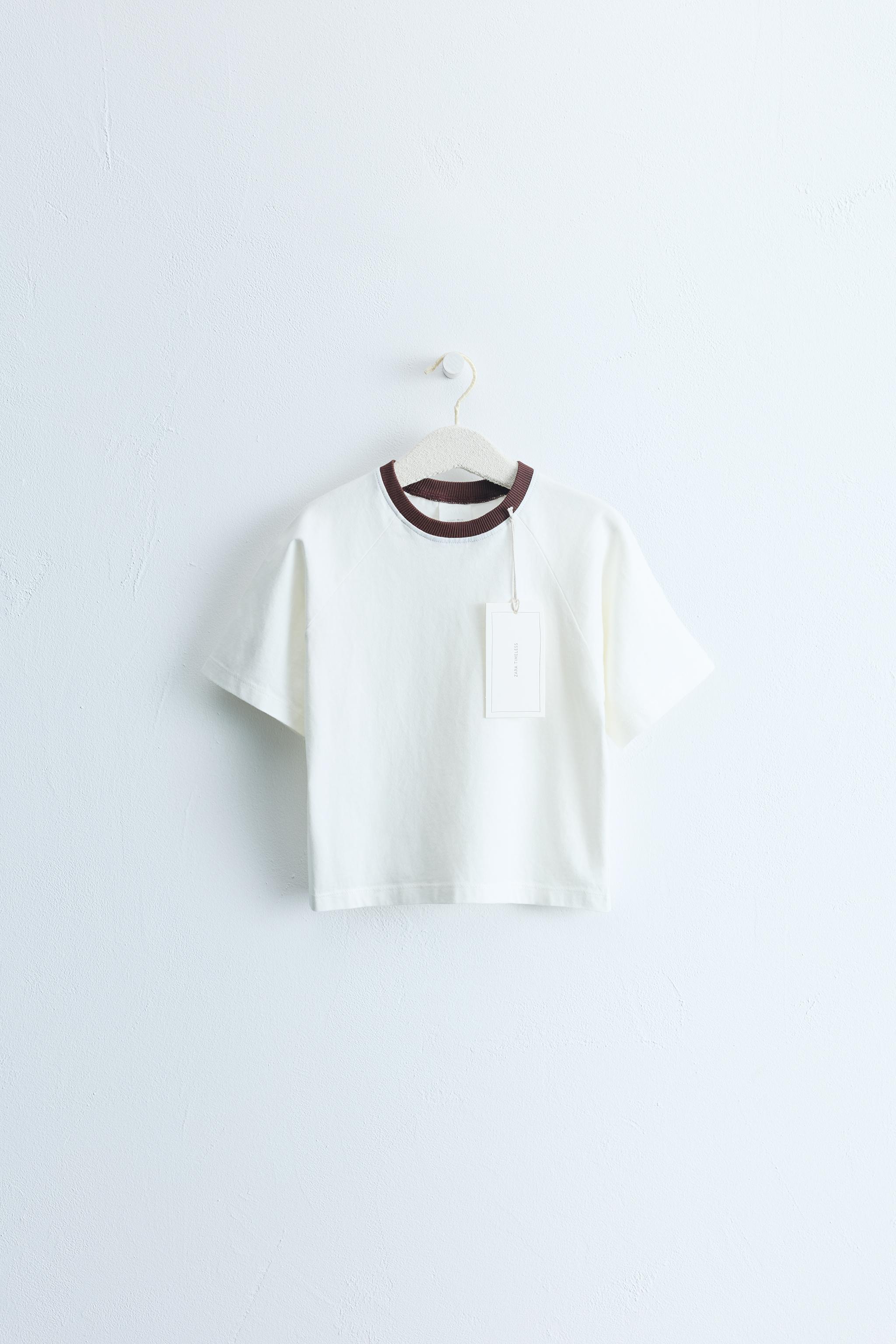 ZARA TIMELESS - CONTRAST PIPING T-SHIRT — Ecru