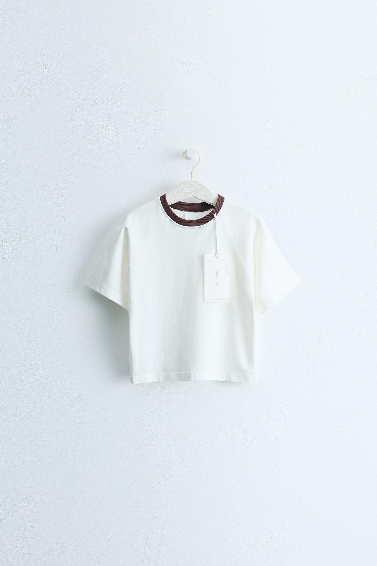 ZARA TIMELESS - CONTRAST PIPED T-SHIRT — Ecru