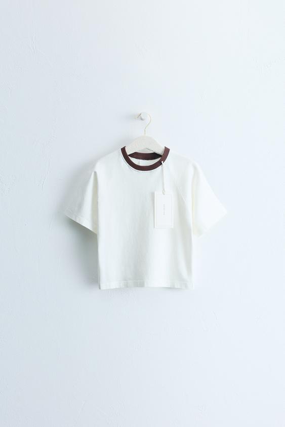 ZARA TIMELESS - CONTRAST PIPED T-SHIRT - Ecru by Zara - Image 0