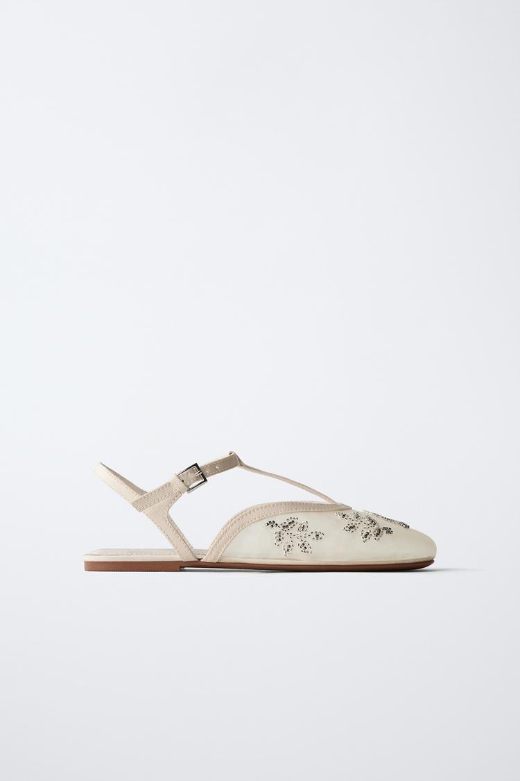 EMBROIDERED FANTASY SLINGBACK BALLET FLATS Off White ZARA