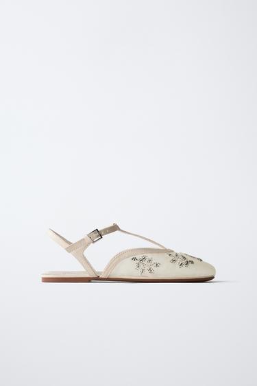 EMBROIDERED FANTASY SLINGBACK BALLET FLATS - Ecru White by Zara