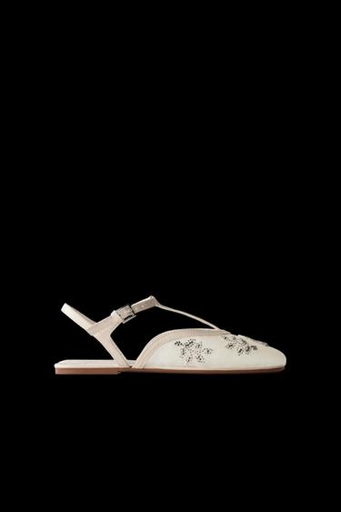 EMBROIDERED FANTASY SLINGBACK BALLET FLATS - Ecru White by Zara - Image 0