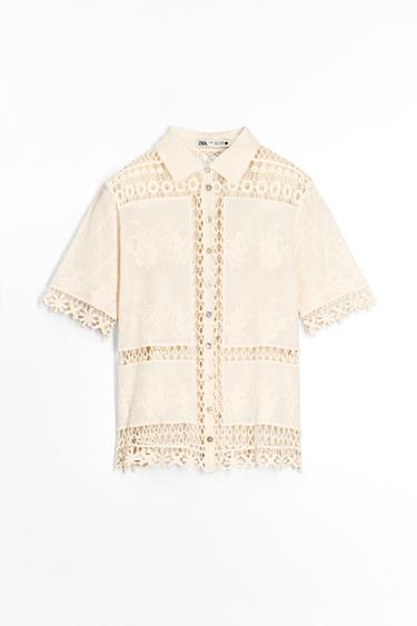 BLUSA COMBINADA CROCHET ZW COLLECTION - Crudo de Zara