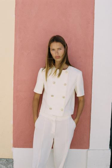 BLAZER MANCHES COURTES AVEC LIN - Écru de Zara - Image 3