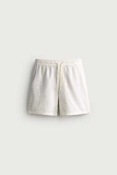 EMBROIDERED TEXTURED BERMUDA SHORTS - Oyster-white by Zara