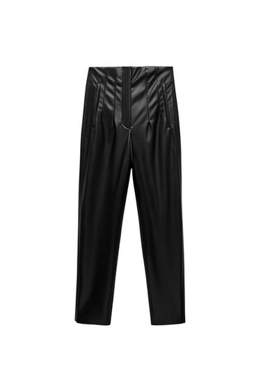 HIGH-RISE FAUX LEATHER TROUSERS