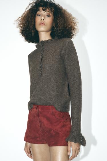 RUFFLED BUTTON SWEATER - Brown marl by Zara - Image 0