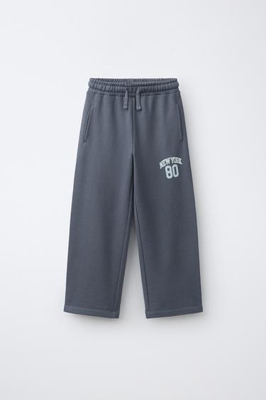 PANTALON EN MOLLETON DROIT JOGGING VARSITY - Gris foncé de Zara