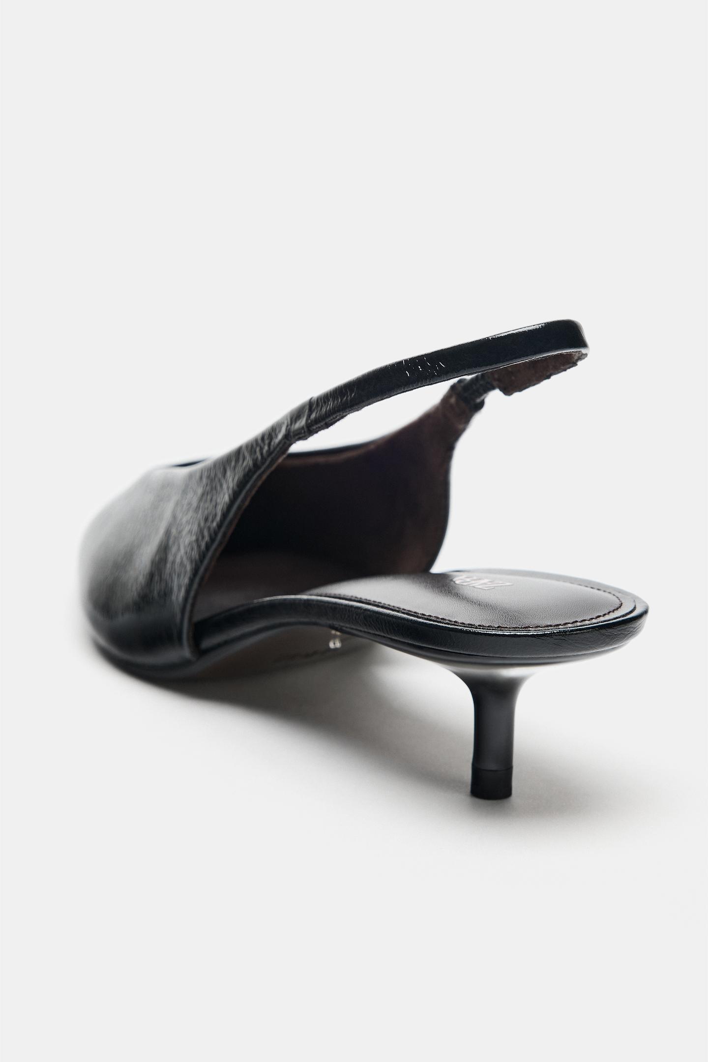 Женские туфли Zara Leather Slingback Heels, цвет: Чёрный — фото 6