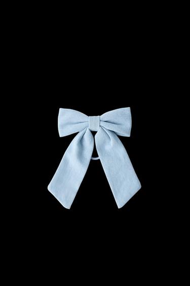 DENIM BOW CLIP HAIR TIE - Blue by Zara