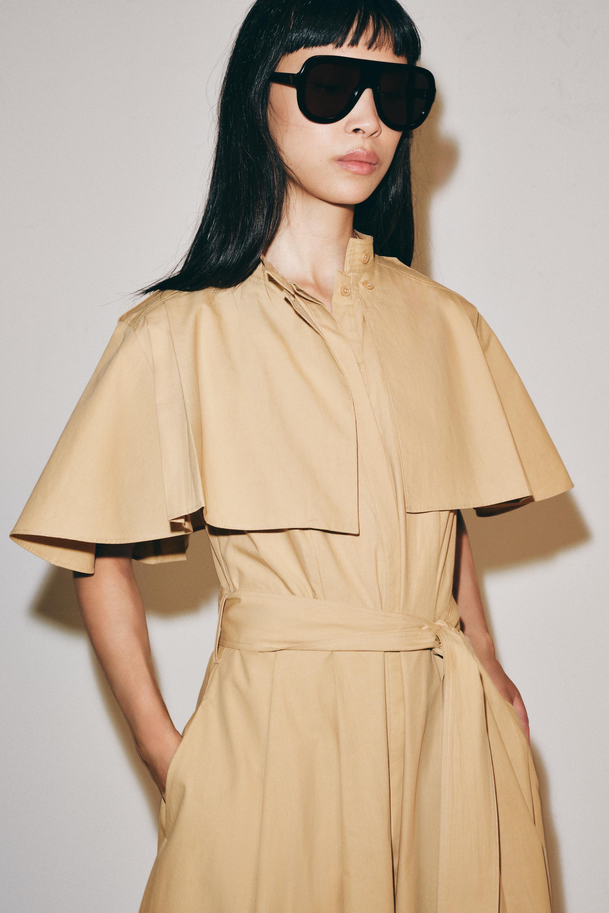 ZW COLLECTION CAPE SHIRT DRESS — taupe brown
