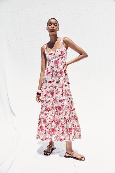 GEMUSTERTES MIDIKLEID MIT CUT-OUTS - Rosa / Weiß von Zara - Bild 0