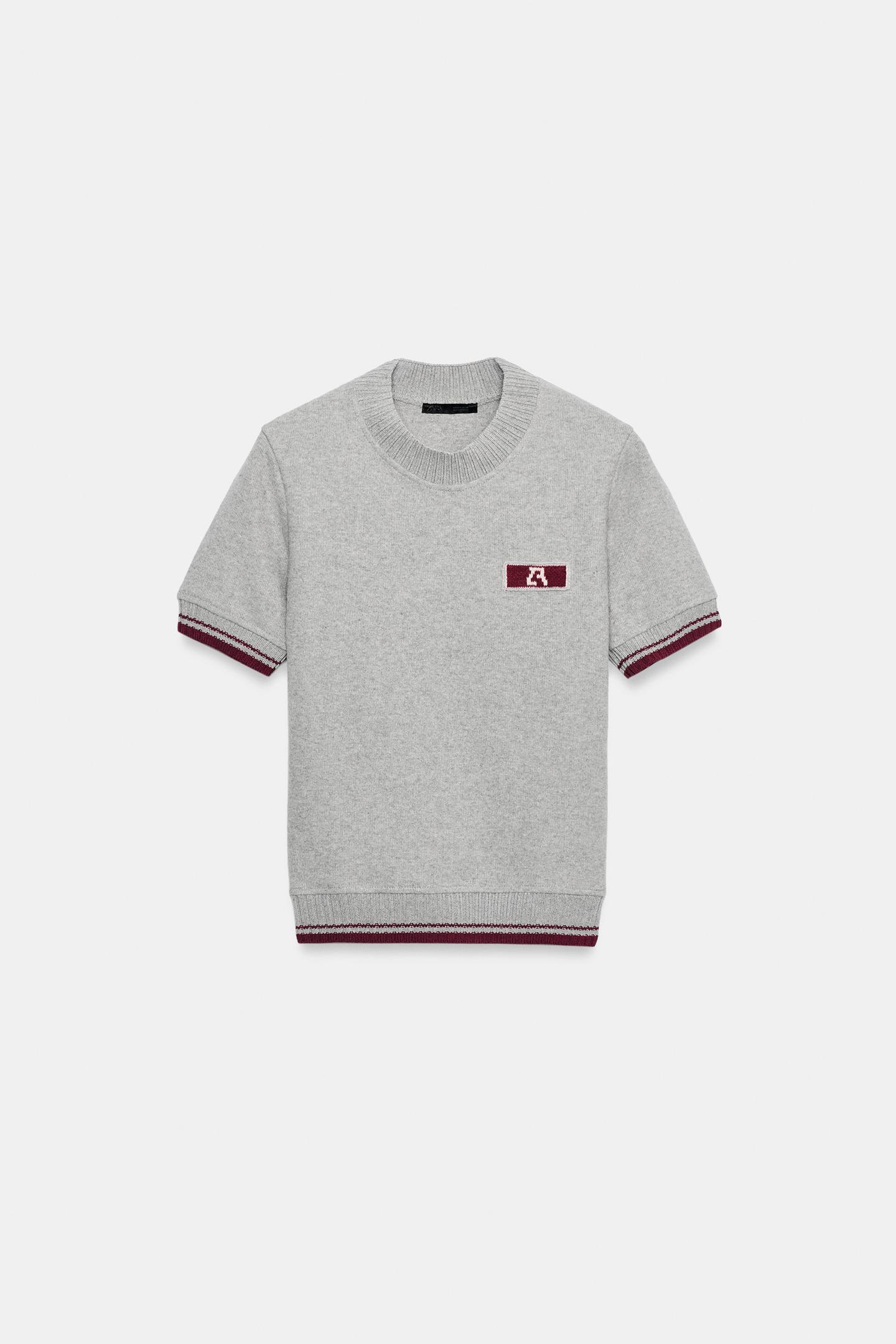 Женская футболка Zara ZA Embroidered Contrast, цвет: Серый — фото 5