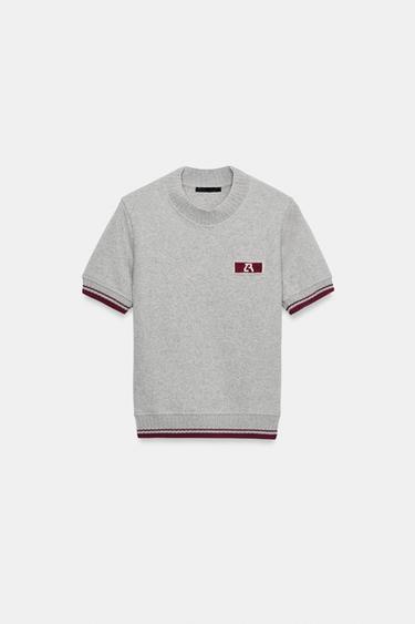 ZA EMBROIDERED CONTRAST T-SHIRT — Gray 1