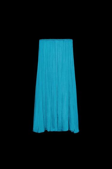 SATIN MIDI SKIRT - Duck blue by Zara