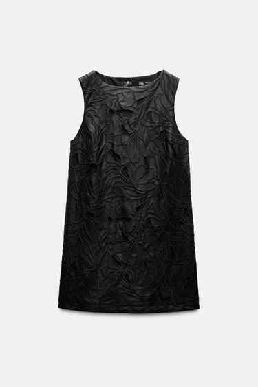 VESTIDO DE POLIURETANO TROQUELADO - Preto da Zara