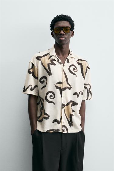 Zara RELAXED FIT PRINTED SHIRT - Light beige
