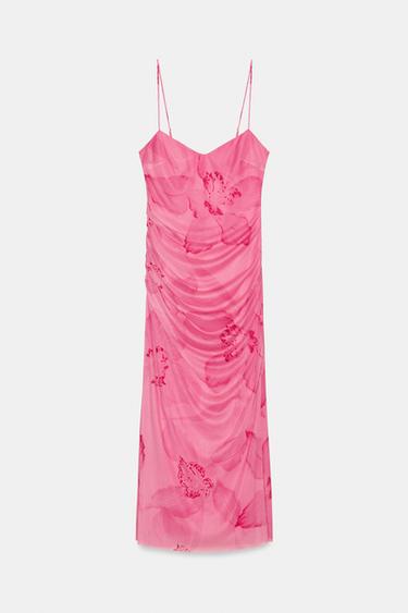 VESTIDO MIDI MESH ESTAMPADO - Rosas de Zara