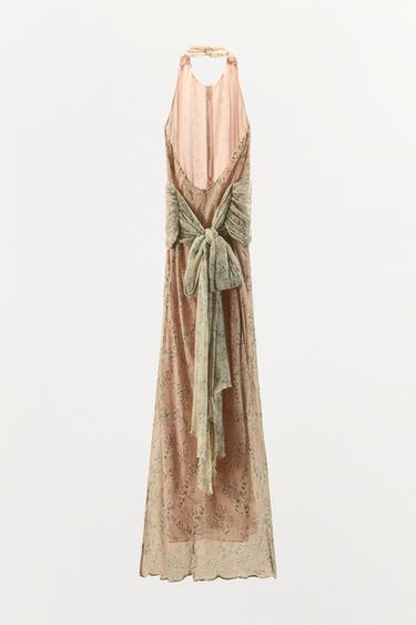 ROBE HALTER À IMPRIMÉ FLEURI - Rose pâle de Zara - Image 6