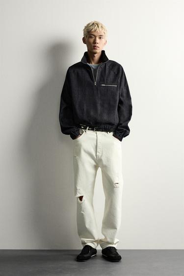 SUDADERA CANGURO DENIM CREMALLERA - Índigo de Zara - Imagen 0