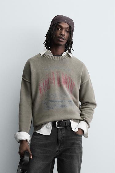 PULL IMPRIMÉ LAVÉ - Gris de Zara